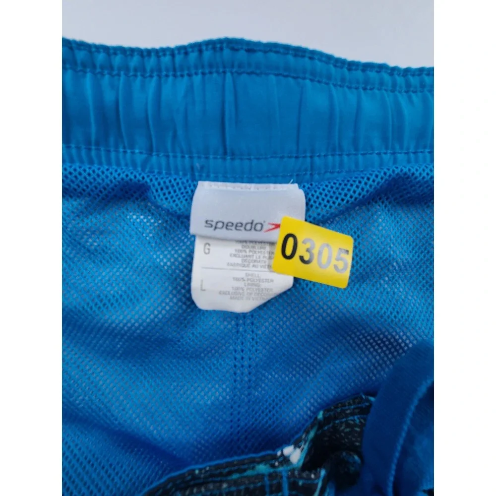 Speedo Swim Trunks Shorts Mens Large Black Blue Floral Mesh Lined Resort Summer